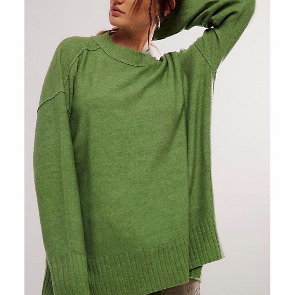 Free People Olive Green Crew Neck Sweater